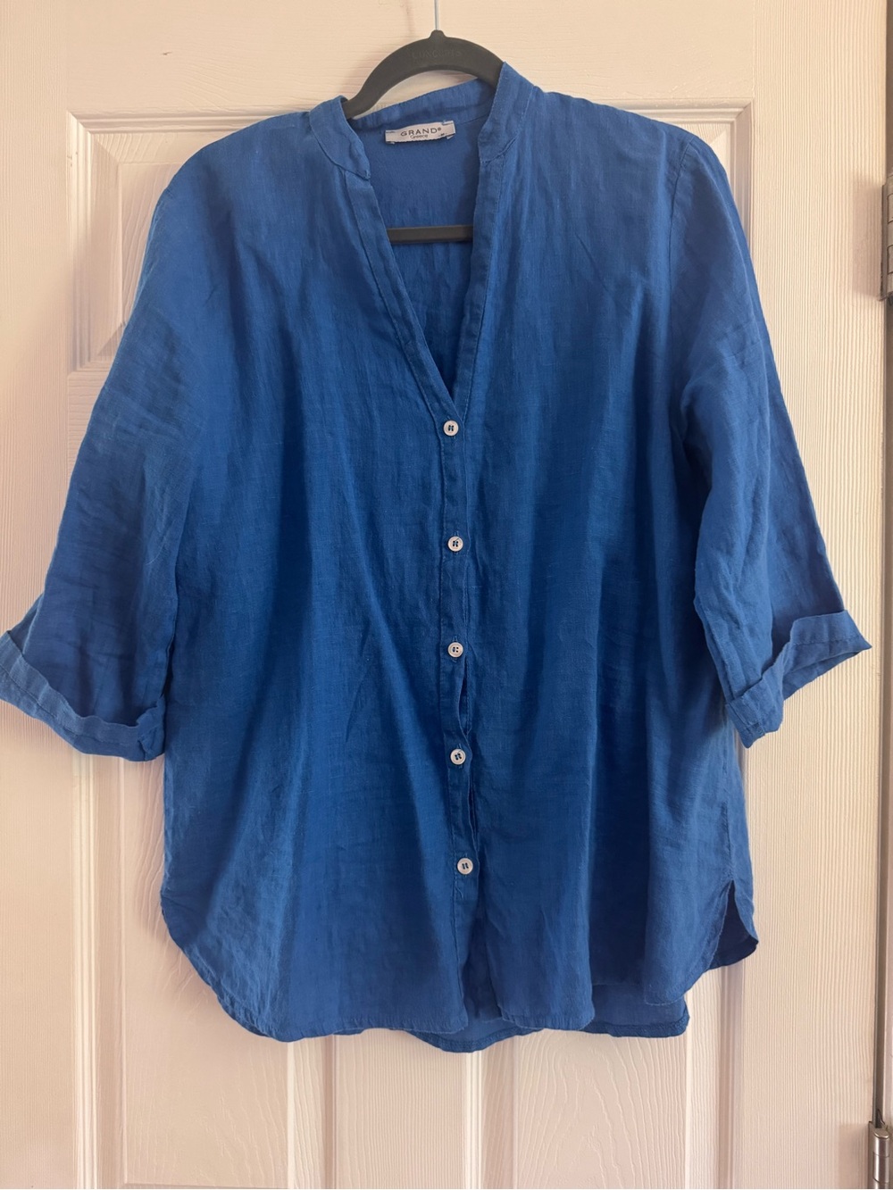 Relaxed Button-Down Linen Shirt in Cobalt Blue